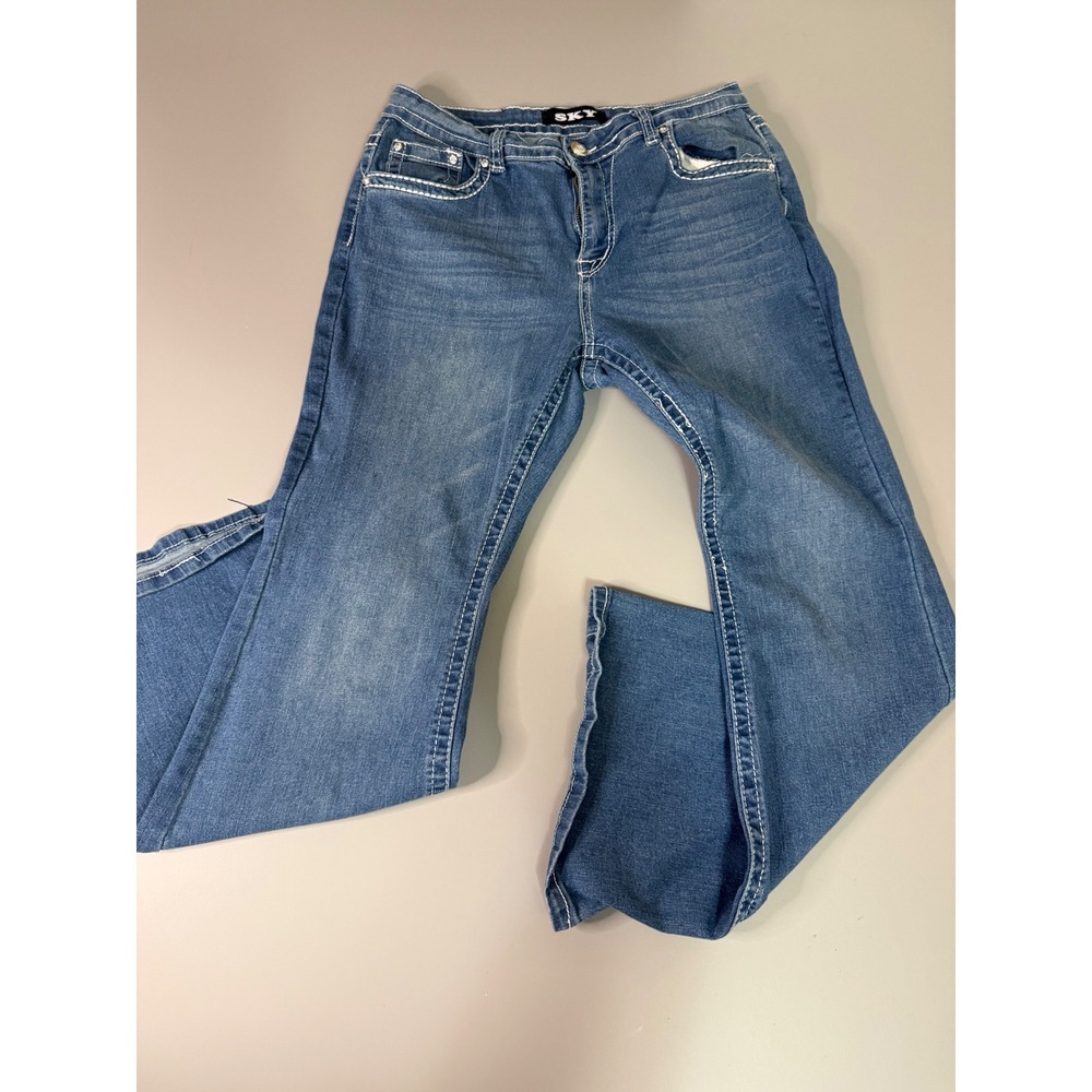 SKY Premium Collection Women Medium Wash Rhinestone Bow Bootcut Jeans Size 13/14